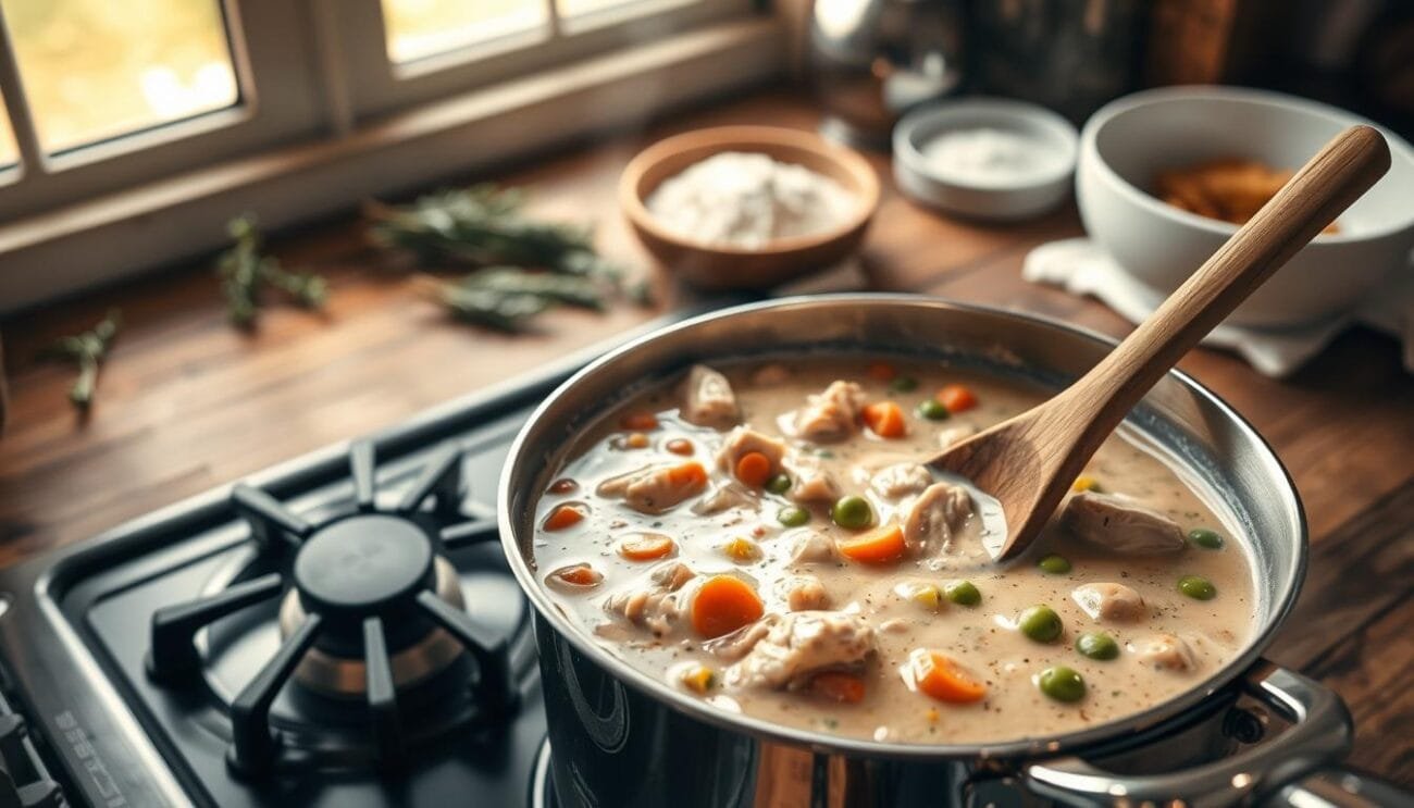 Creamy Turkey Pot Pie Gravy Preparation